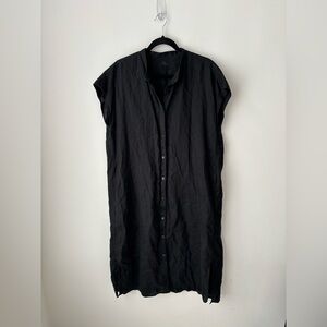MUJI 100% Linen Black Shirt Dress | Minimalist Button Front Tunic | M-L